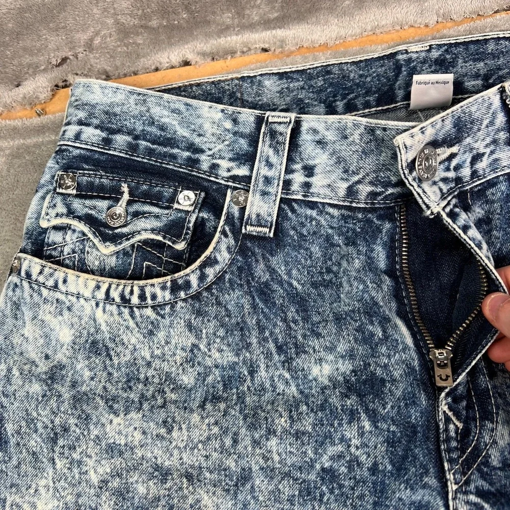 True Religion Jeans Mens 37x34‎ Blue Acid Wash Straight Flap Pockets Grunge Y2K